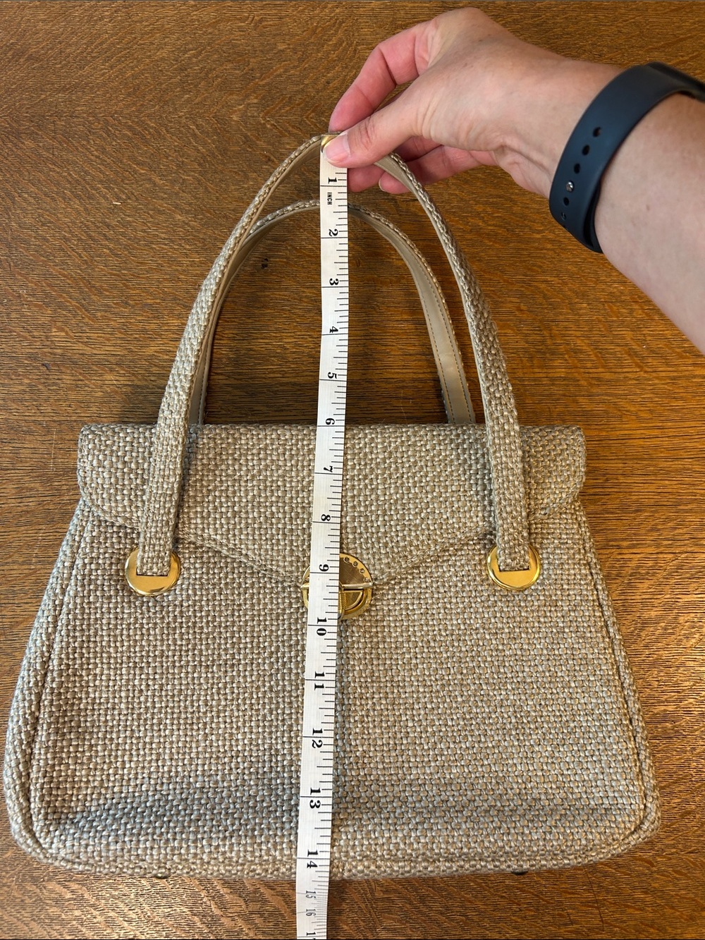Vintage 50-60s Tweed Purse Gold Double Handle HTF Upholstery Like Handbag MCM - Picture 15 of 16